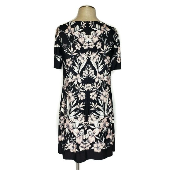 Eliza J Shift Dress Floral Short Elbow Sleeve Black Pink Flowers Size 8 - Picture 3 of 6
